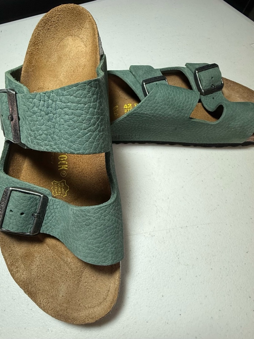 Birkenstock Arizona Unisex Sandals, 42 R - Teal Suede Leather